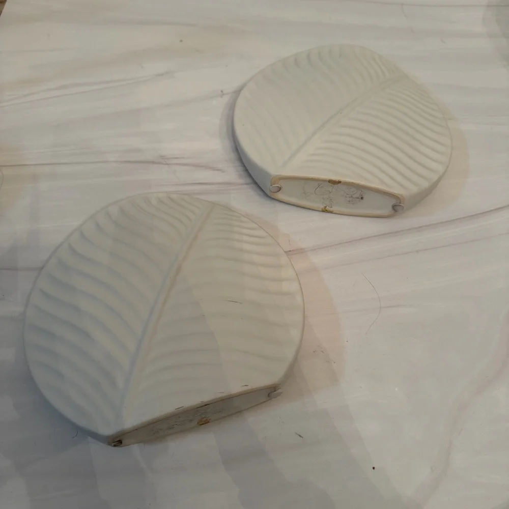 Textured Leaf Flat White Ceramic Vase